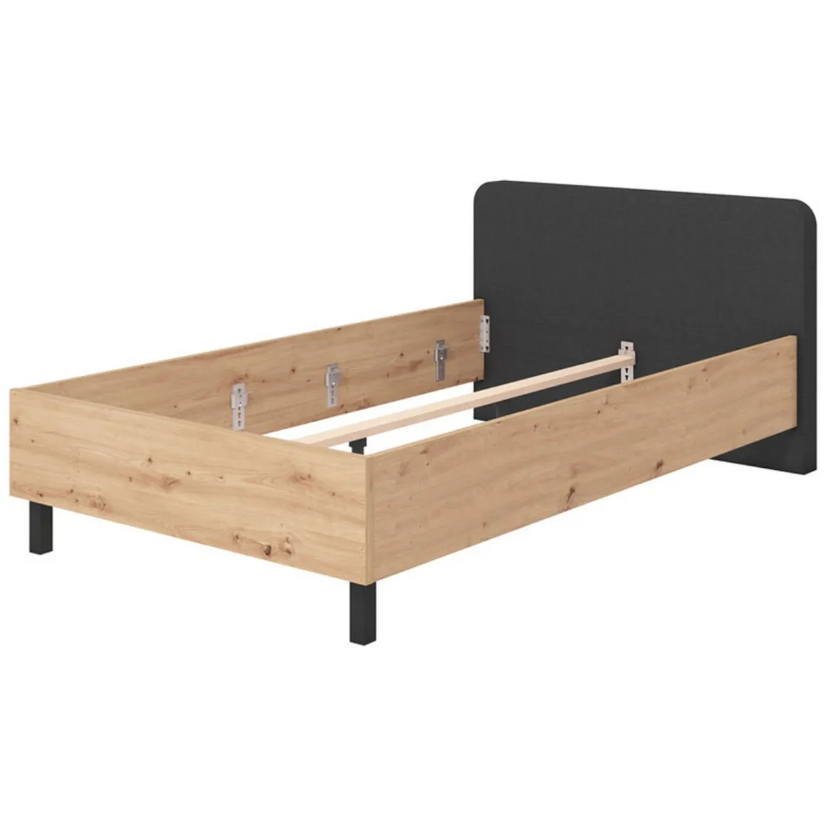 Letto Piazza e Mezza Marrone Rovere Nero Dimensione Materasso 120x200 cm, Imbottito - Norcia