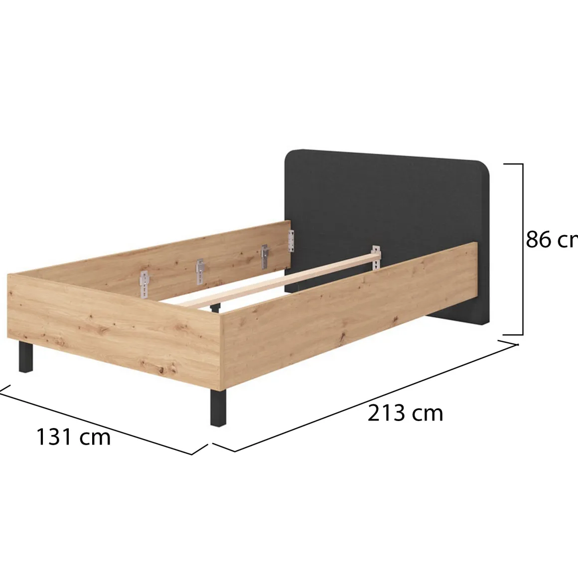 Letto Piazza e Mezza Marrone Rovere Nero Dimensione Materasso 120x200 cm, Imbottito - Norcia