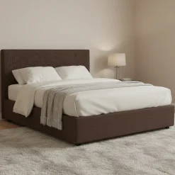Letti Piazza E Mezza|Letti Piazza E Mezza > Dmora Letto Piazza e Mezza Sfoderabile Contenitore, Dimensione Materasso 120x190 cm - Ciconio Marrone