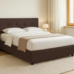 Letto Piazza e Mezza Marrone Sfoderabile Contenitore, Dimensione Materasso 120x200 cm - Pollutri