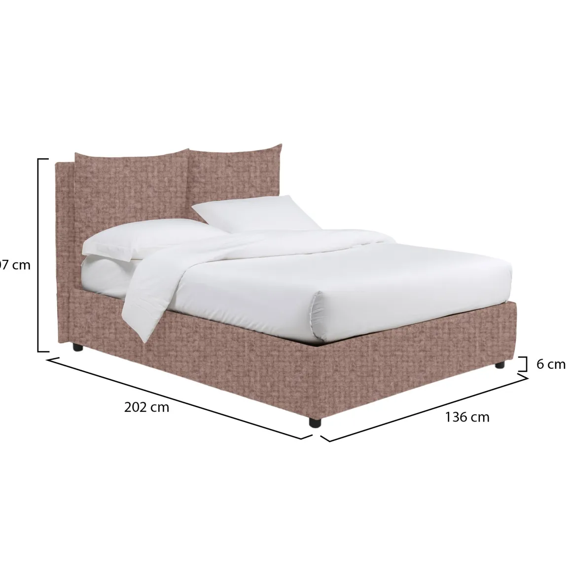 Letto Piazza e Mezza Rosa Antico Sfoderabile Contenitore, Dimensione Materasso 120x190 cm - Erchie