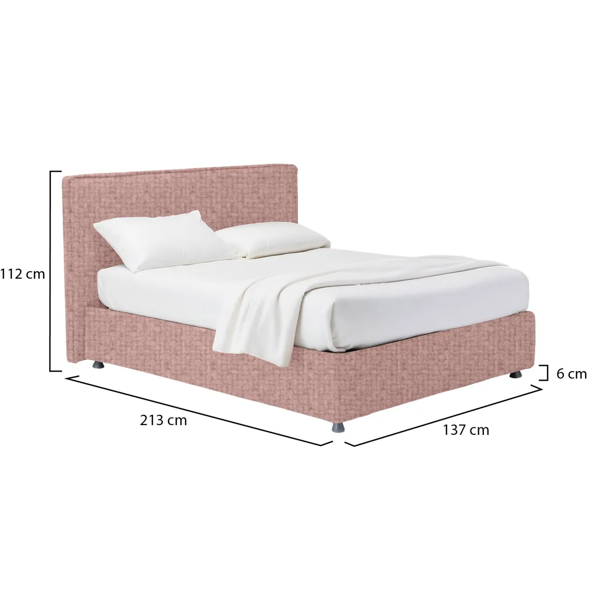 Letto Piazza e Mezza Rosa Sfoderabile Contenitore, Dimensione Materasso 120x200 cm - Codevigo