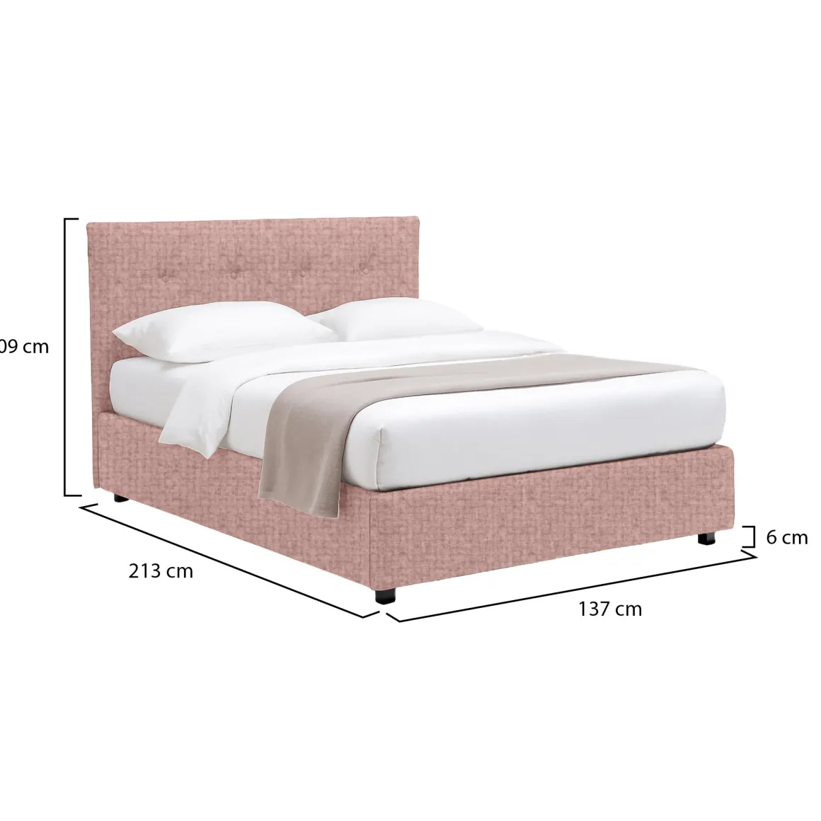 Letto Piazza e Mezza Rosa Sfoderabile Contenitore, Dimensione Materasso 120x200 cm - Pollutri