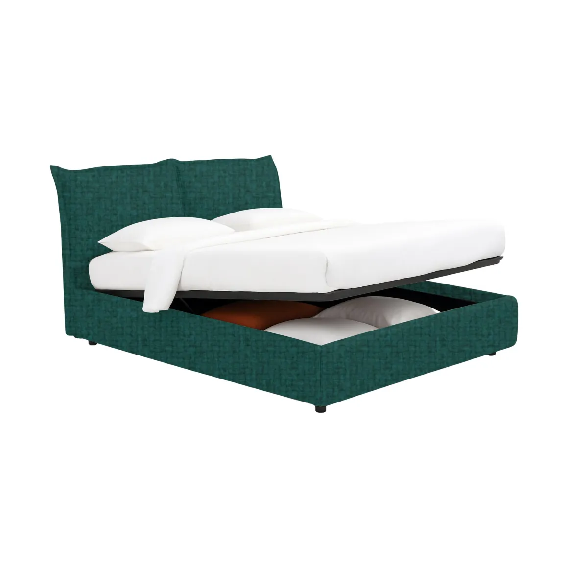 Letto Piazza e Mezza Verde Petrolio Sfoderabile Contenitore, Dimensione Materasso 120x190 cm - Rabbi