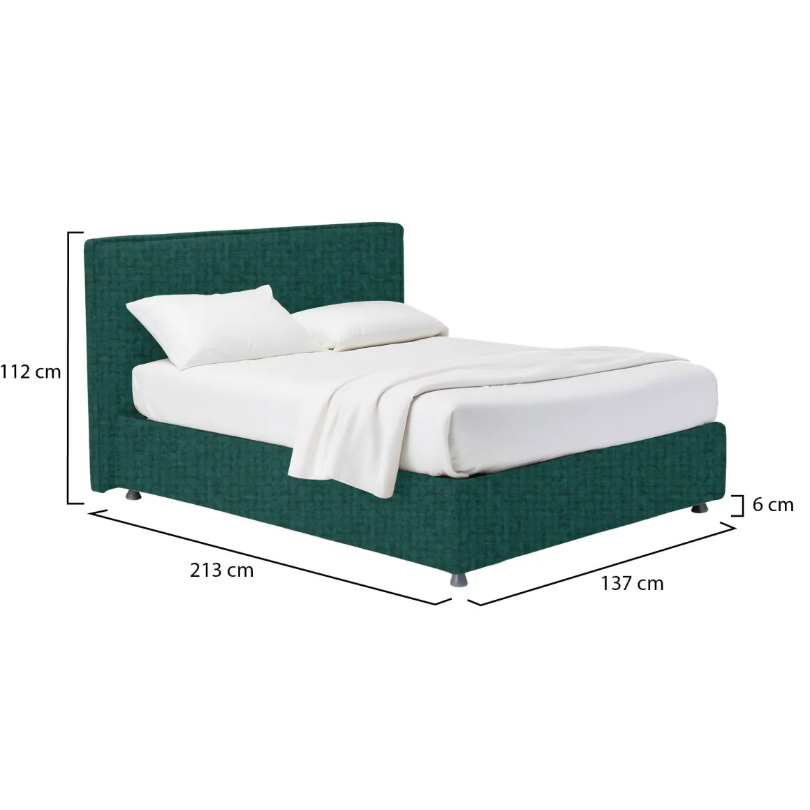 Letto Piazza e Mezza Verde Petrolio Sfoderabile Contenitore, Dimensione Materasso 120x200 cm - Codevigo