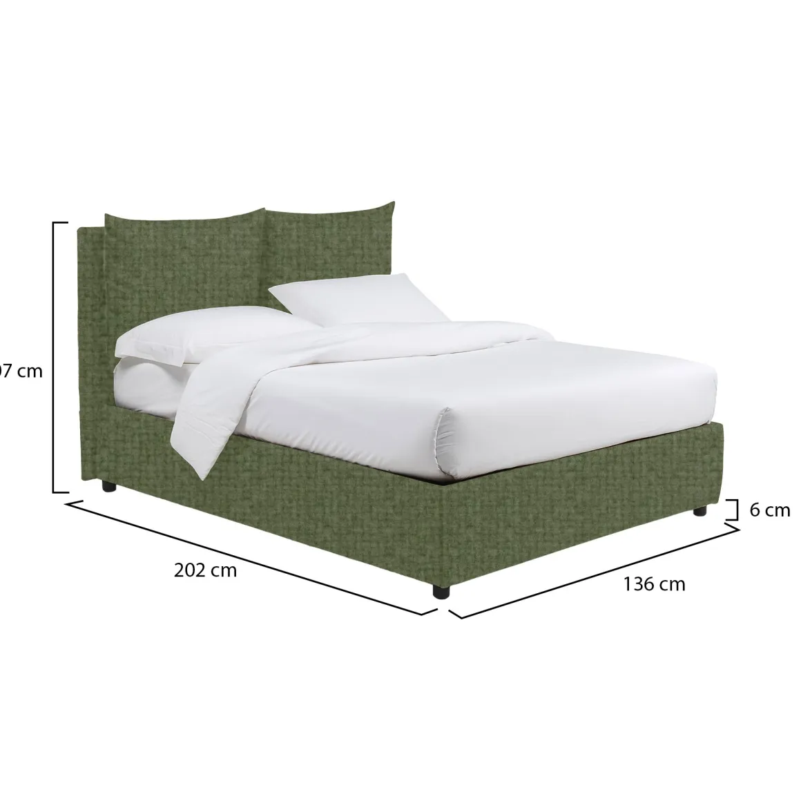 Letto Piazza e Mezza Verde Sfoderabile Contenitore, Dimensione Materasso 120x190 cm - Erchie