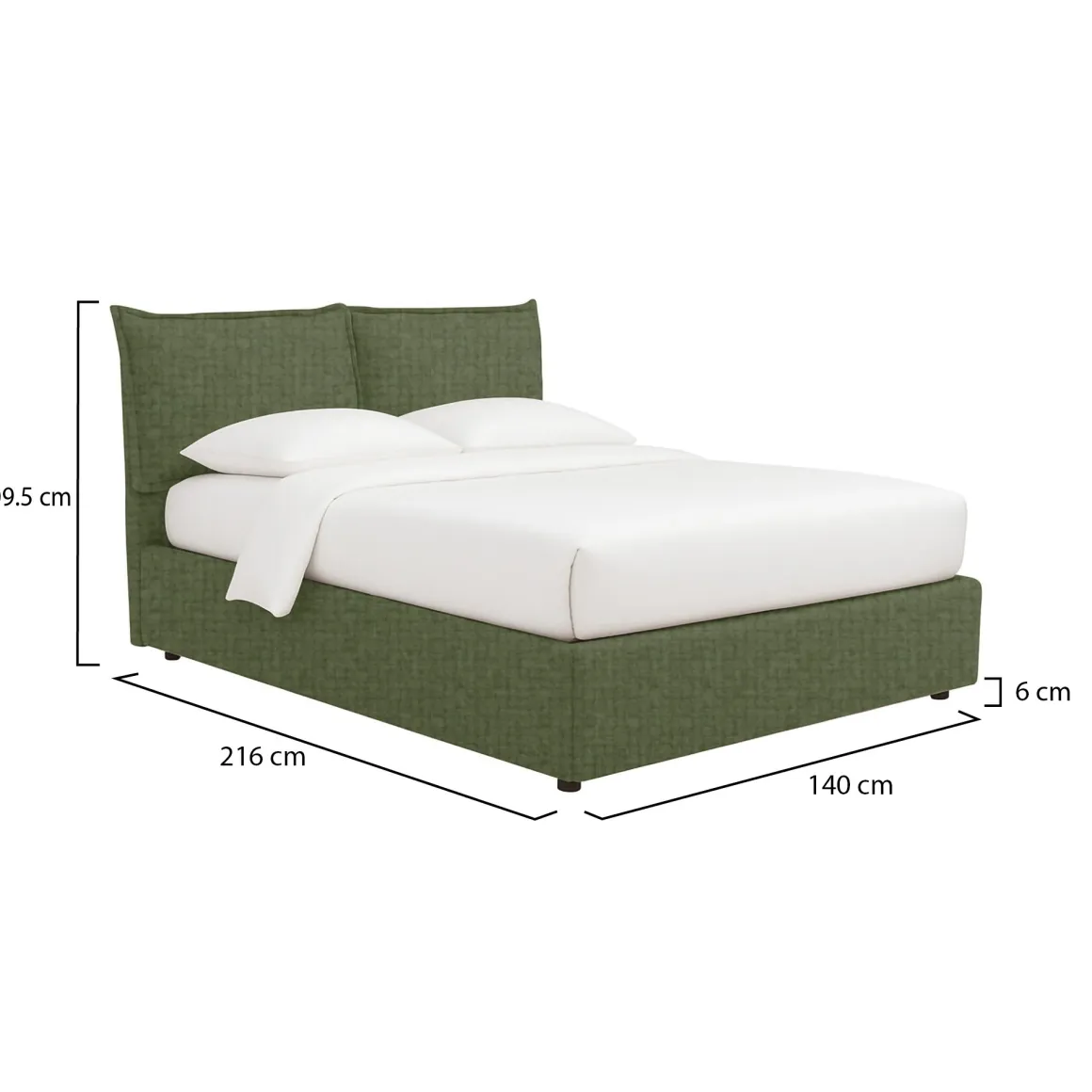 Letto Piazza e Mezza Verde Sfoderabile Contenitore, Dimensione Materasso 120x190 cm - Rabbi