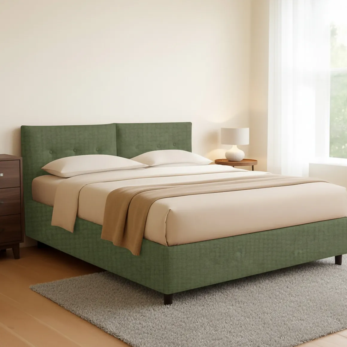 Letto Piazza e Mezza Verde Sfoderabile Contenitore, Dimensione Materasso 120x200 cm - Concesio