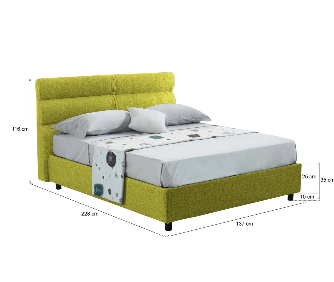 Letto Piazza e Mezza Verde Sfoderabile Contenitore, Dimensione Materasso 120x200 cm Made in Italy - Briona