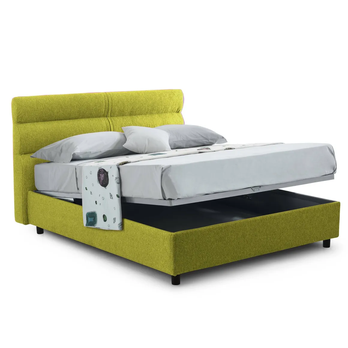 Letto Piazza e Mezza Verde Sfoderabile Contenitore, Dimensione Materasso 120x200 cm Made in Italy - Briona