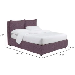 Letto Piazza e Mezza Viola Lilla Sfoderabile Contenitore, Dimensione Materasso 120x190 cm - Erchie