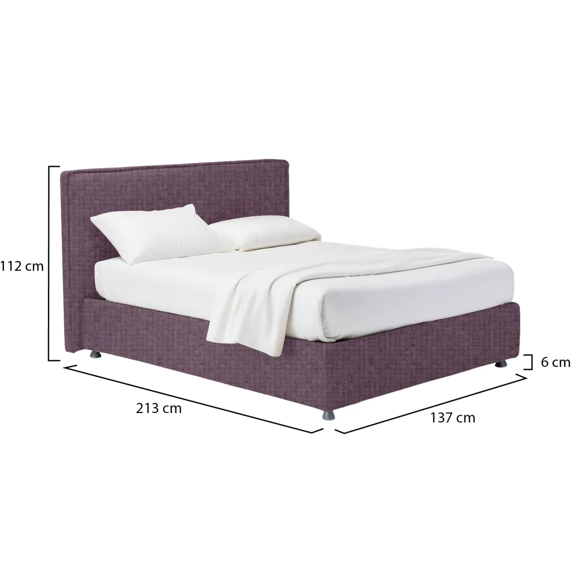 Letto Piazza e Mezza Viola Lilla Sfoderabile Contenitore, Dimensione Materasso 120x200 cm - Codevigo