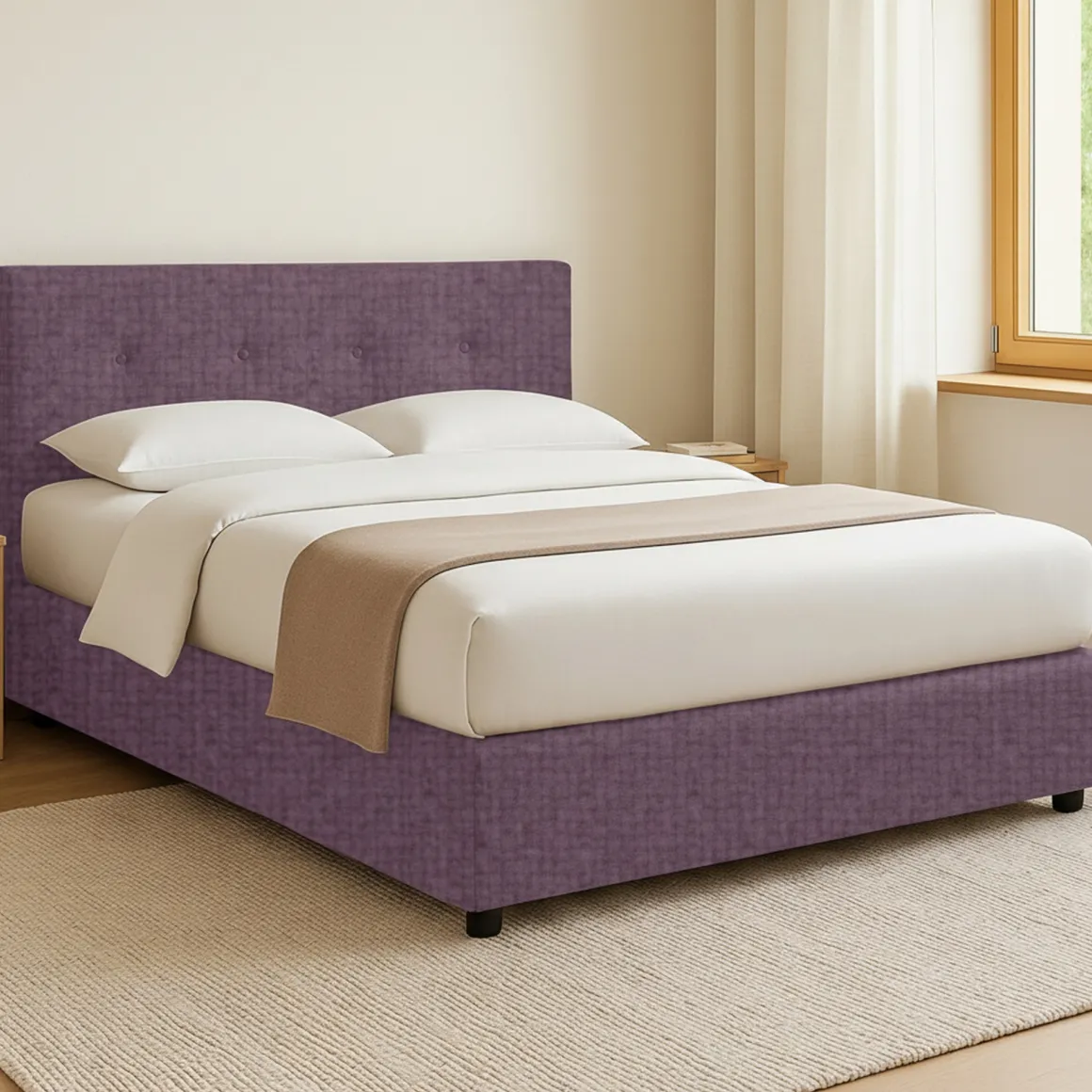 Letto Piazza e Mezza Viola Lilla Sfoderabile Contenitore, Dimensione Materasso 120x200 cm - Pollutri