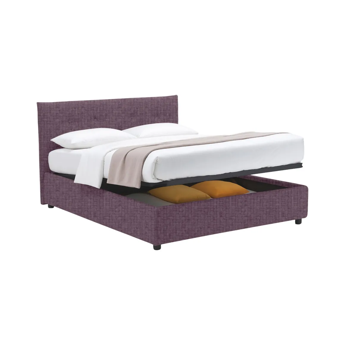 Letto Piazza e Mezza Viola Lilla Sfoderabile Contenitore, Dimensione Materasso 120x200 cm - Pollutri