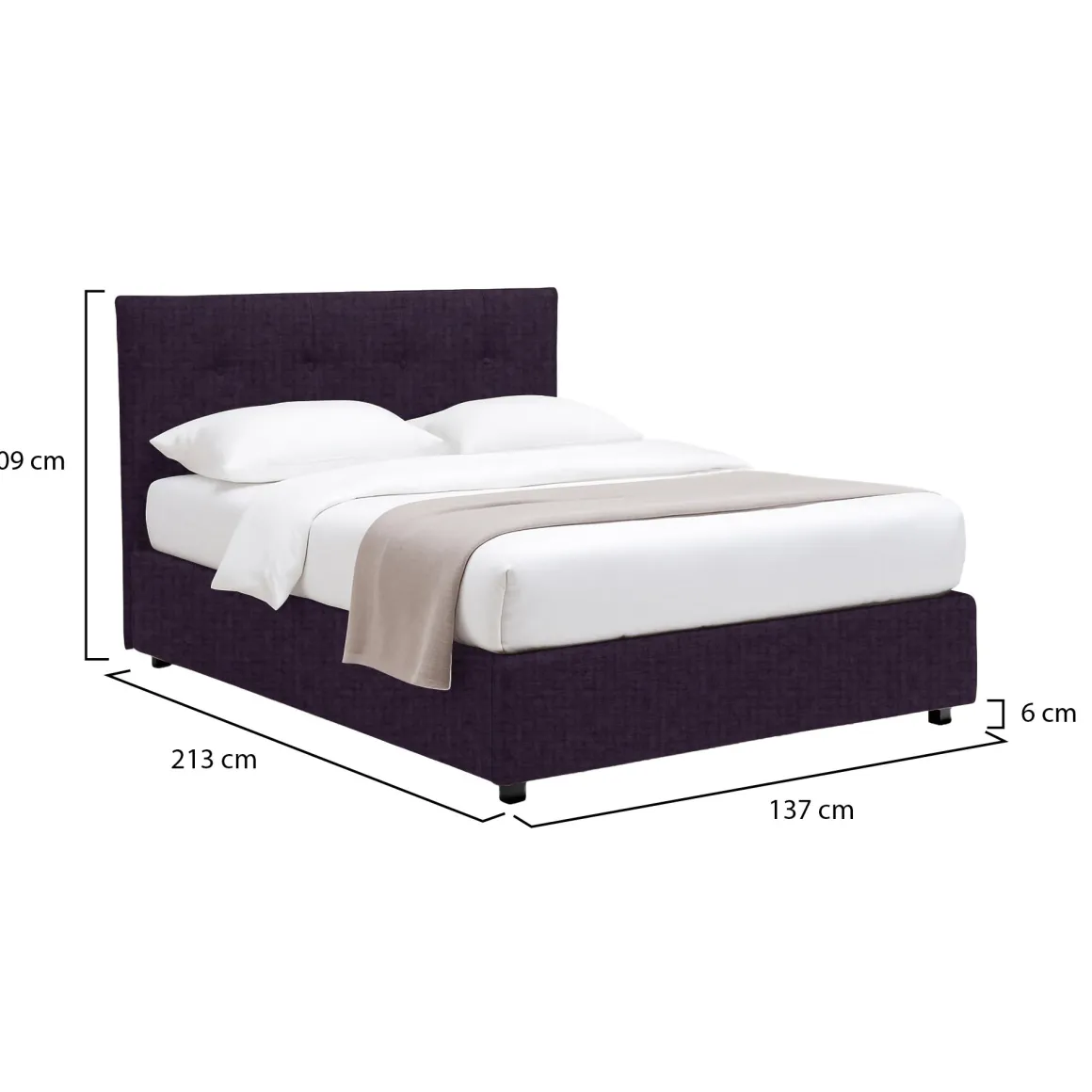 Letto Piazza e Mezza Viola Sfoderabile Contenitore, Dimensione Materasso 120x200 cm - Pollutri