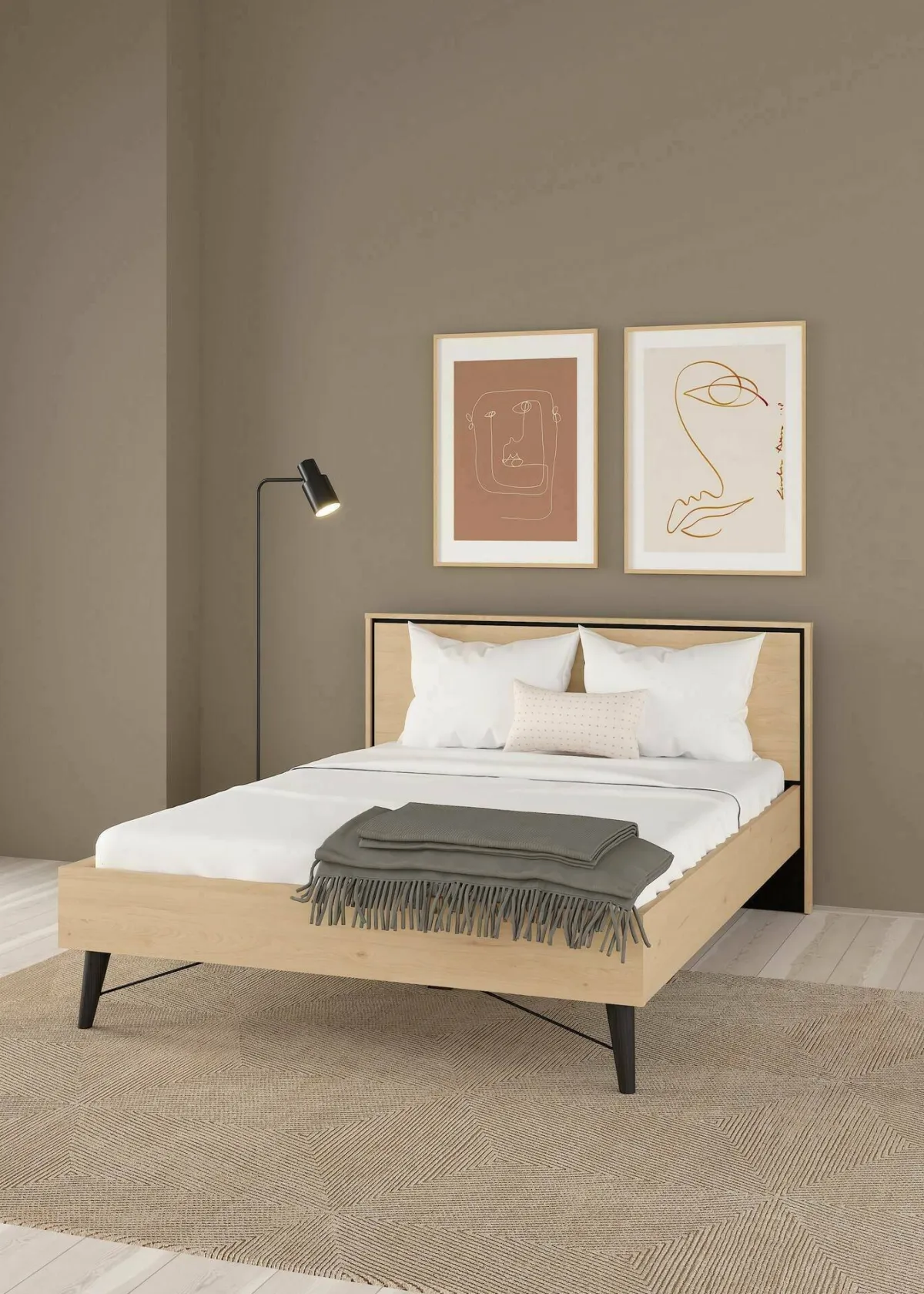 Letti Piazza E Mezza|Letti Piazza E Mezza > Dmora Letto piazza e mezza Zeri, 197x153 h91 cm, Rovere Marrone Rovere