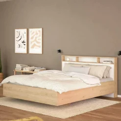 Letto piazza e mezza Zinasco, 206x150 h97 cm, Rovere e Bianco