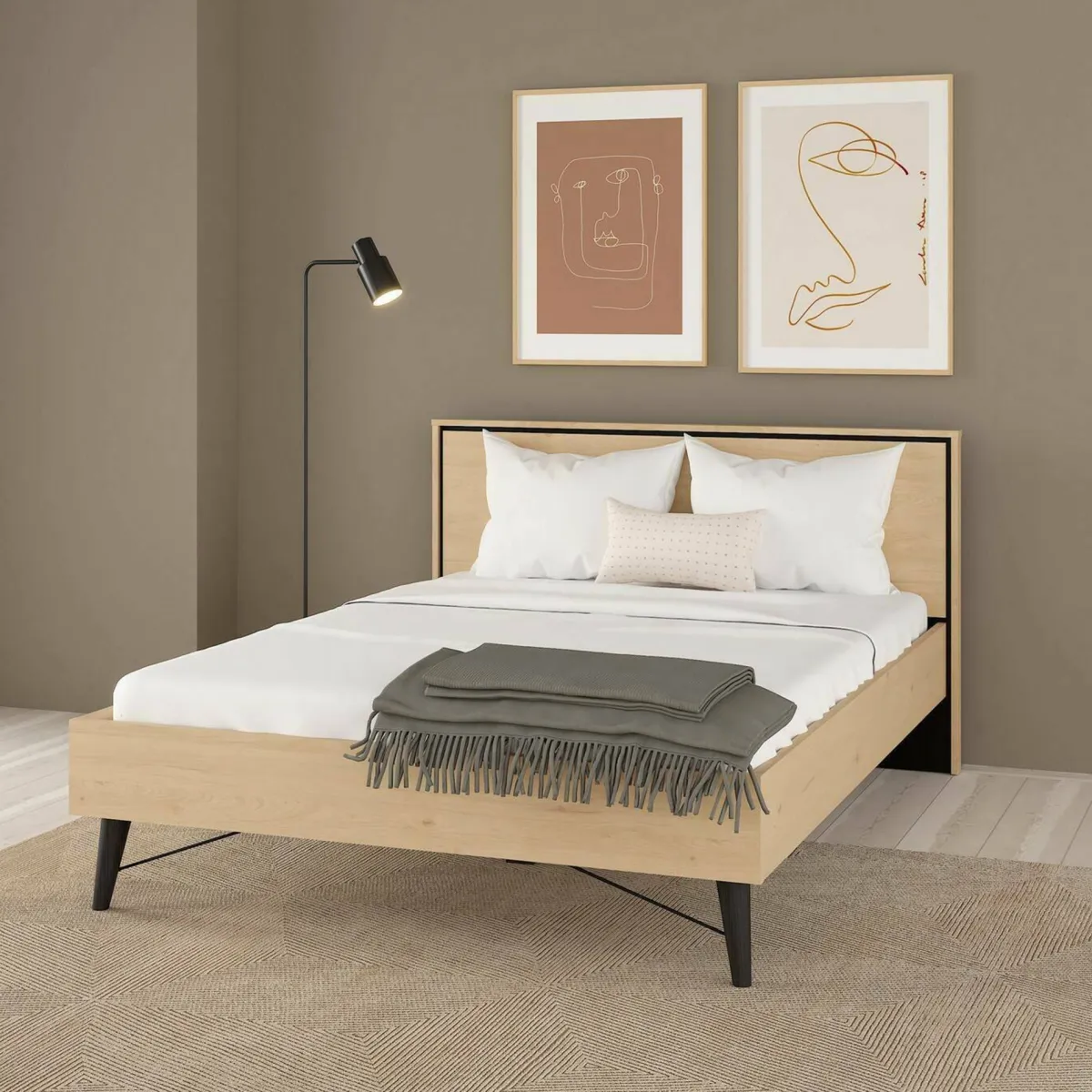 Letti Piazza E Mezza|Letti Piazza E Mezza > Dmora Letto piazza e mezza Zocca, 207x153 h91 cm, Rovere Marrone Rovere