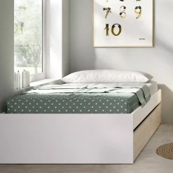 Letti Contenitore|Letti Singoli > Dmora Letto 1 piazza moderno bianco e rovere 194x95cm adatto per materasso 90x190 cm - Neki Marrone, Bianco Rovere