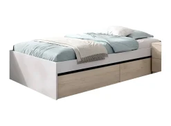 Letti Contenitore|Letti Singoli > Dmora Letto 1 piazza moderno bianco e rovere 194x95cm adatto per materasso 90x190 cm - Neki Marrone, Bianco Rovere