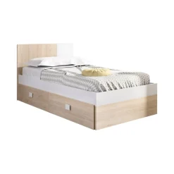Letto 1 piazza moderno bianco e rovere 196x97cm adatto per materasso 90x190 cm - Rashmi