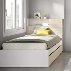 Letti Singoli > Dmora Letto 1 piazza moderno rovere e bianco 218x99 - Evelina Bianco, Marrone Rovere