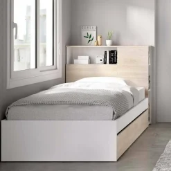 Letto 1 piazza moderno rovere e bianco 218x99cm adatto per materasso 90x190 cm - Asturno