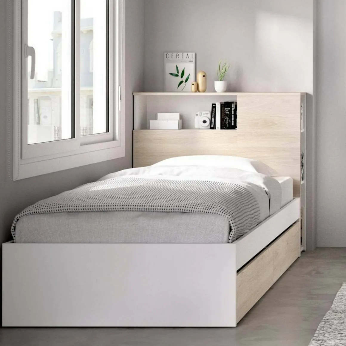 Letto 1 piazza moderno rovere e bianco 218x99cm adatto per materasso 90x190 cm - Asturno