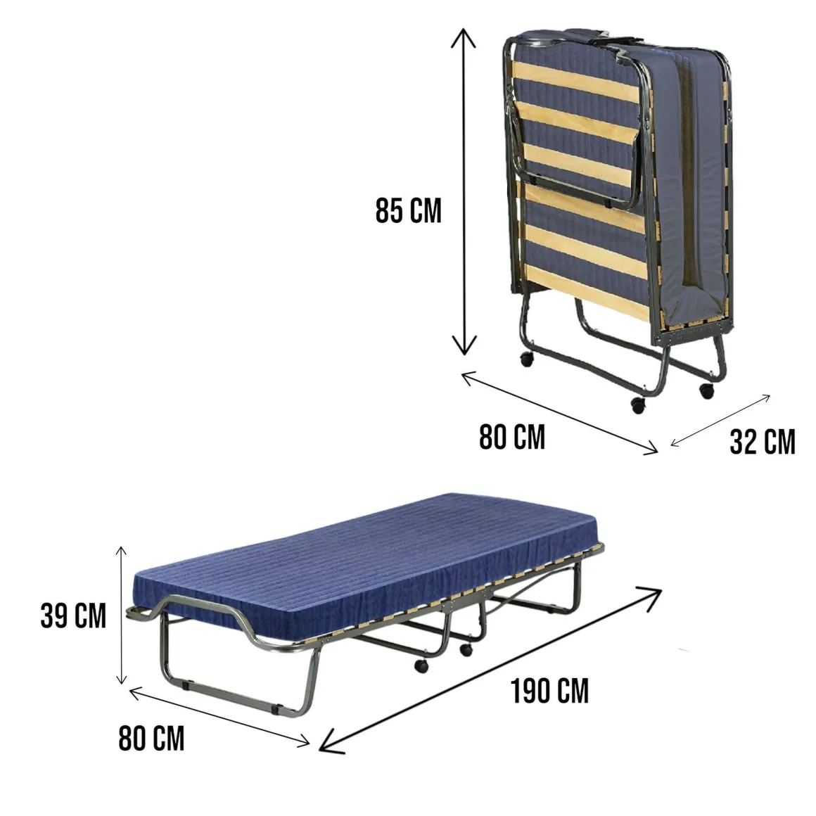 Letto 1 piazza pieghevole 190x80cm blu - Antonietto