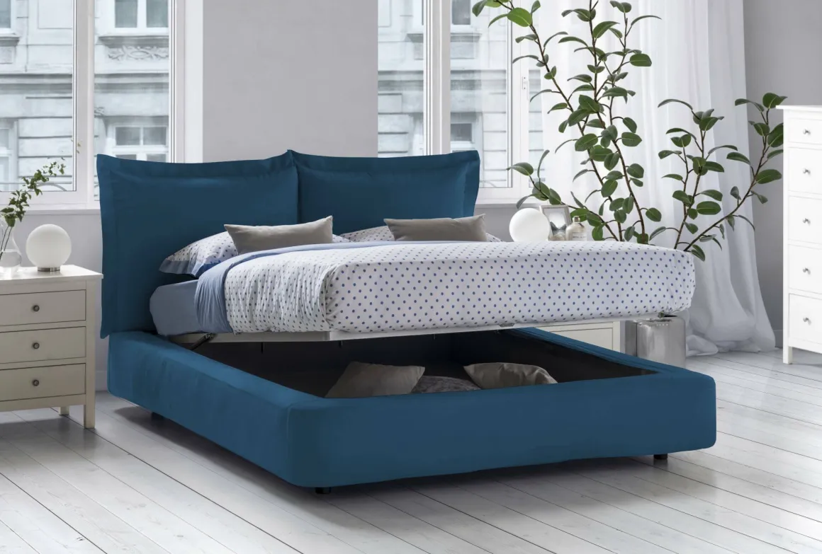 Letto 2 piazze con contenitore blu 180x220cm compatto - Adi