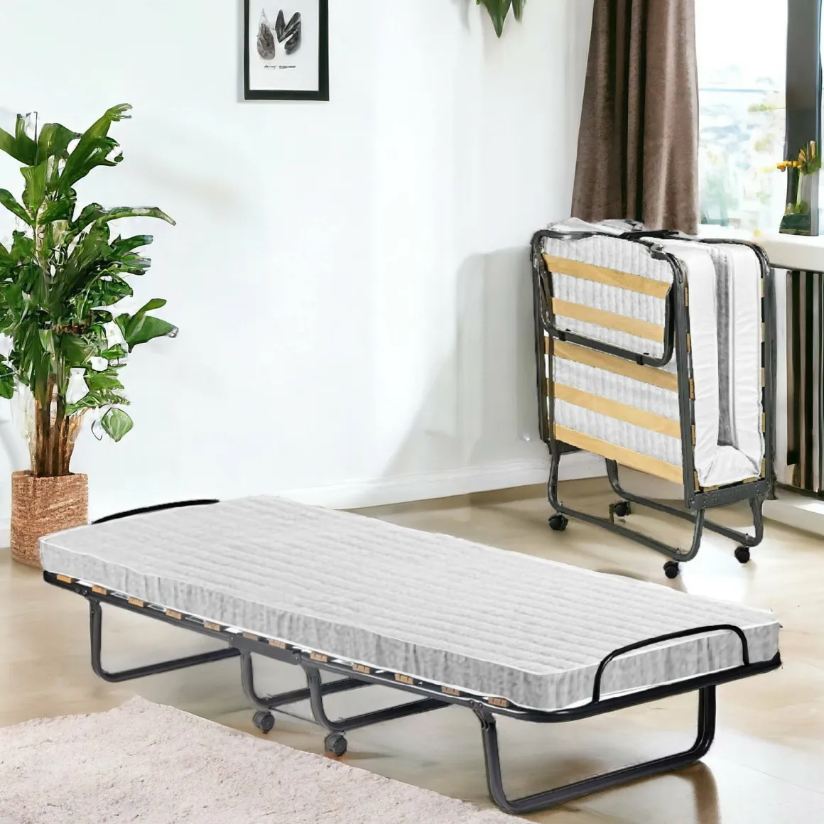 Letto Pieghevole Bianco Materasso Incluso Dimensione Materasso 80x190x10 cm, Imbottito - Nives