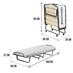Letto Pieghevole Bianco Materasso Incluso Sfoderabile, Dimensione Materasso 80x190x10 cm - Nives