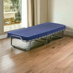 Letti Pieghevoli > Dmora Letto Pieghevole Materasso Incluso Dimensione Materasso 80x190x10 cm, Imbottito - Peccioli Blu