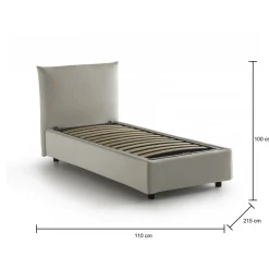 Letti Singoli|Letti Contenitore > Dmora Letto 1 posto contenitore 110x215cm adatto per materasso 190x80 cm - Ippolito Beige