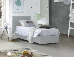 Letto 1 posto contenitore bianco 110x215cm rivestito in tessuto - Alisech