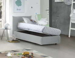Letto 1 posto contenitore bianco 110x215cm rivestito in tessuto - Alisech