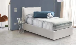 Letto 1 posto contenitore bianco 95x205cm rivestimento in ecopelle - Alzavola