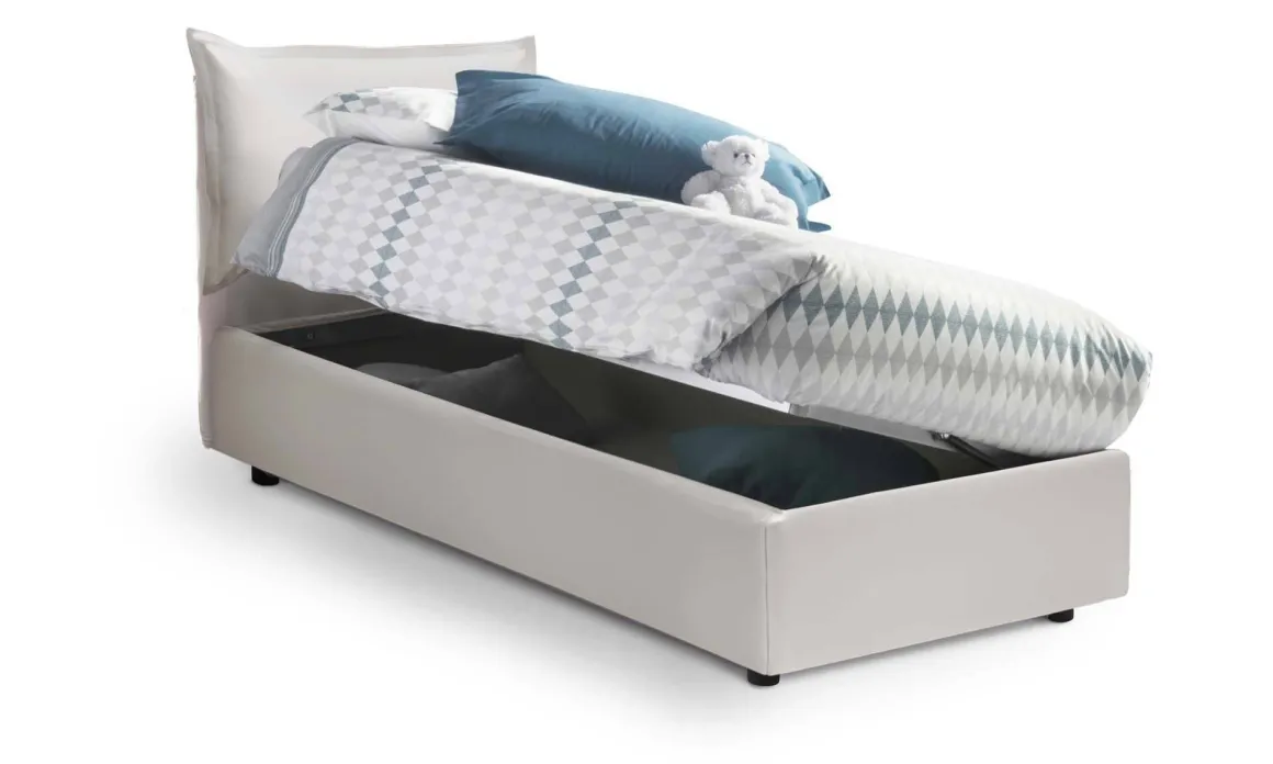 Letto 1 posto contenitore bianco 95x205cm rivestimento in ecopelle - Alzavola