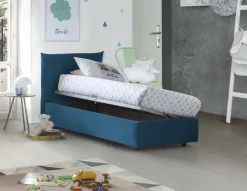 Letti Singoli|Letti Contenitore > Dmora Letto 1 posto contenitore 110x215cm rivestito in tessuto - Alisech Blu