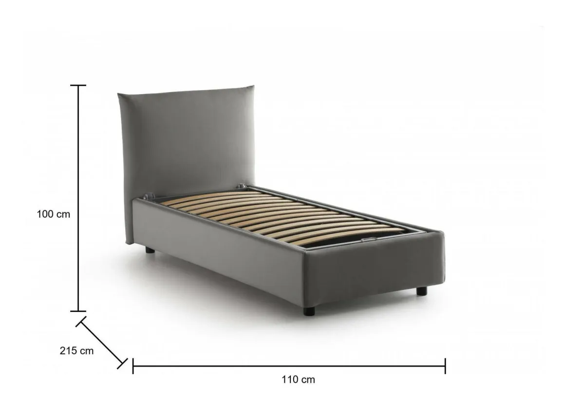 Letto 1 posto contenitore grigio 110x215cm sfoderabile - Ippolito