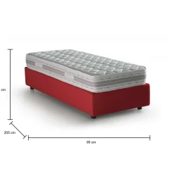 Letto 1 posto contenitore rosso 95x205cm rivestito in tessuto - Abbi