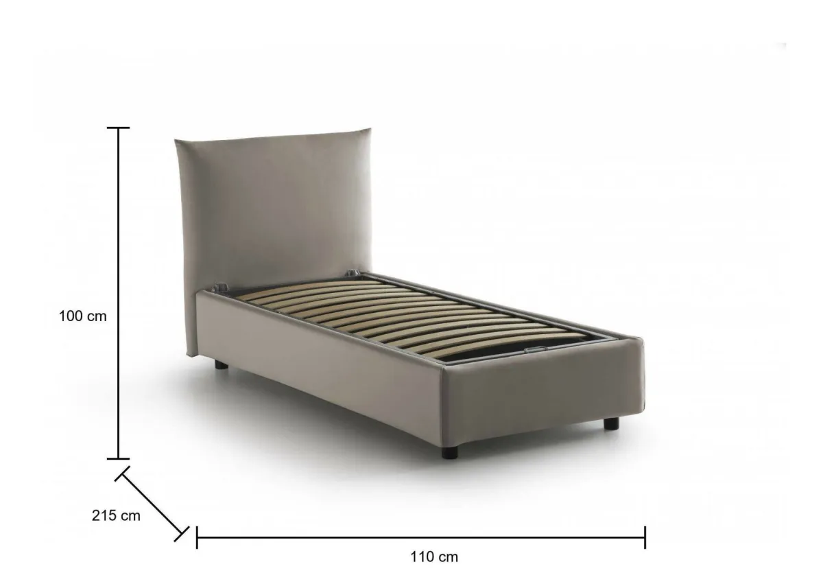 Letti Singoli|Letti Contenitore > Dmora Letto 1 posto contenitore tortora 110x215cm adatto per materasso 190x80 cm - Ippolito Grigio Tortora