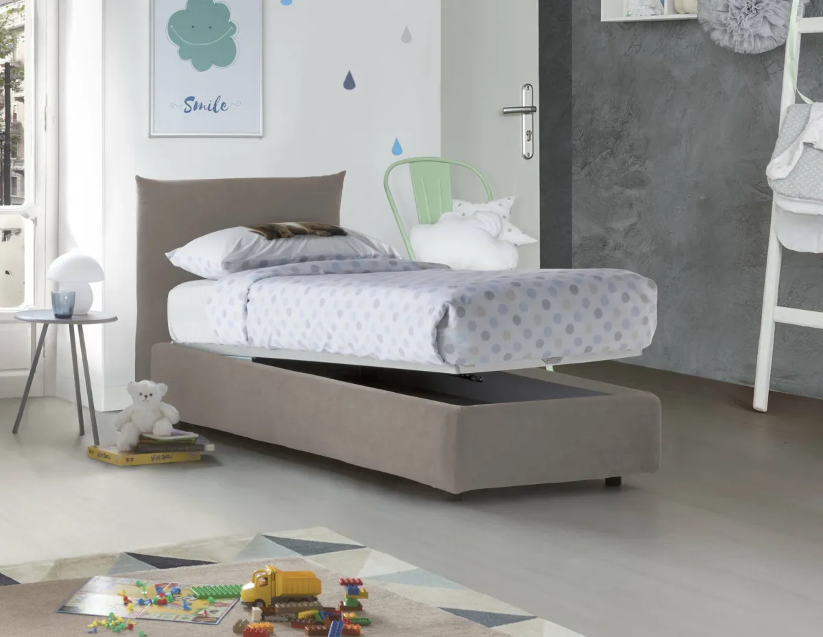 Letti Singoli|Letti Contenitore > Dmora Letto 1 posto contenitore tortora 110x215cm adatto per materasso 190x80 cm - Ippolito Grigio Tortora