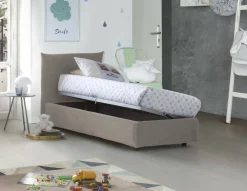 Letto 1 posto contenitore tortora 110x215cm rivestito in tessuto - Alisech