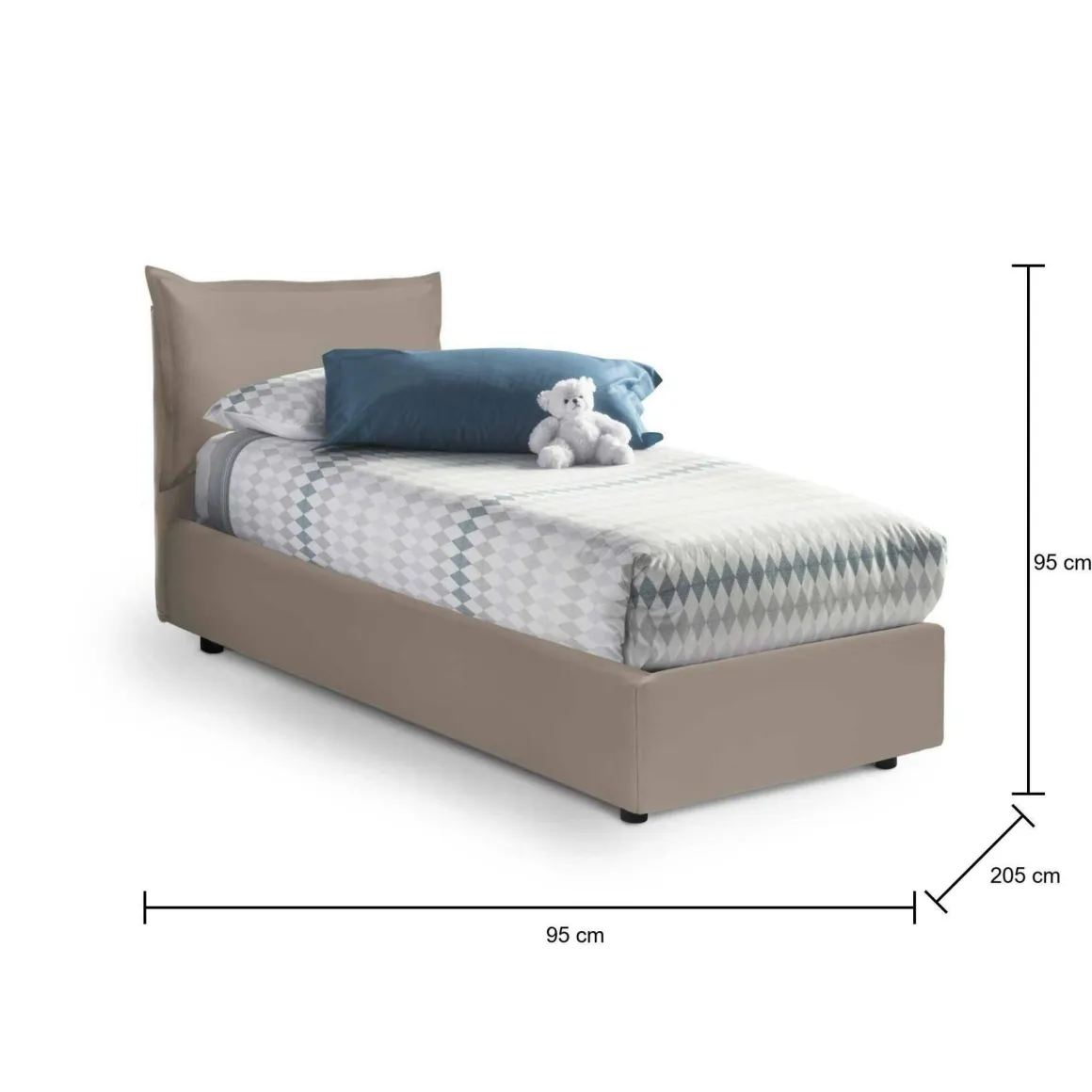 Letti Singoli|Letti Contenitore > Dmora Letto 1 posto contenitore tortora 95x205cm stabile - Janet Grigio Tortora