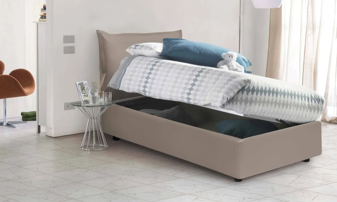 Letti Singoli|Letti Contenitore > Dmora Letto 1 posto contenitore tortora 95x205cm stabile - Janet Grigio Tortora