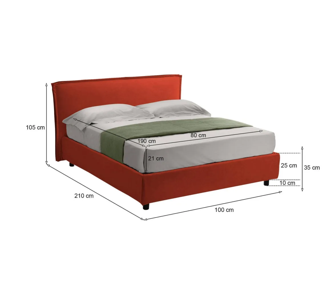 Letto Singolo Arancione Materasso Incluso Sfoderabile, Contenitore Made in Italy - Brozolo