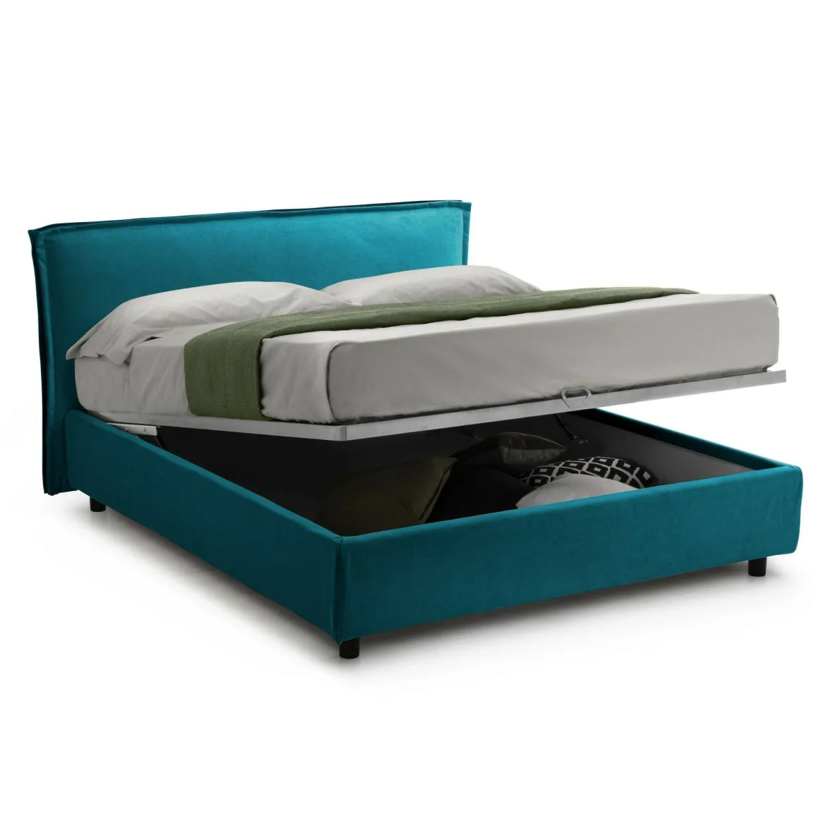 Letto Singolo Azzurro Materasso Incluso Sfoderabile, Contenitore Made in Italy - Brozolo
