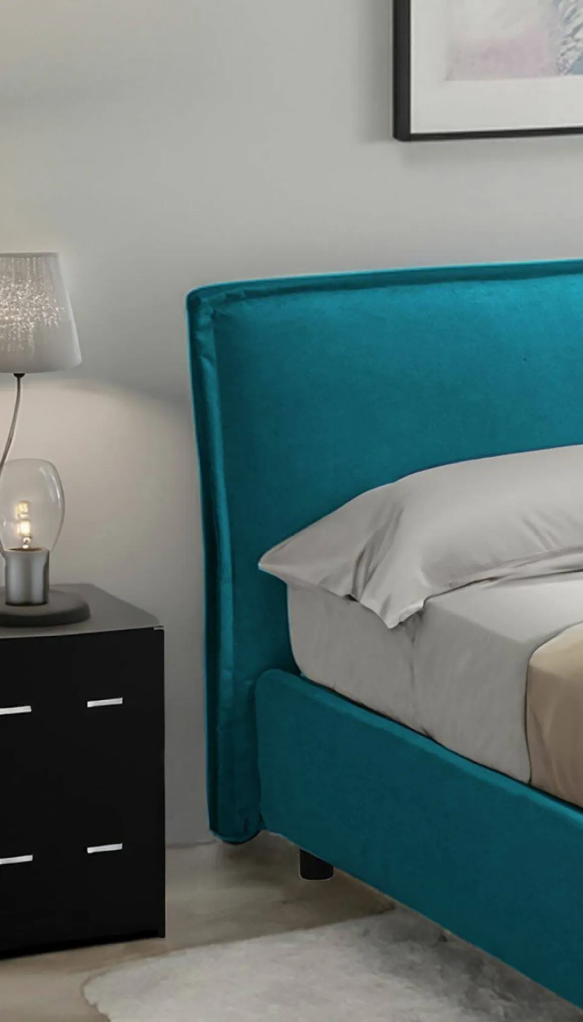 Letto Singolo Azzurro Sfoderabile Contenitore, Dimensione Materasso 80x190 cm Made in Italy - Brusson