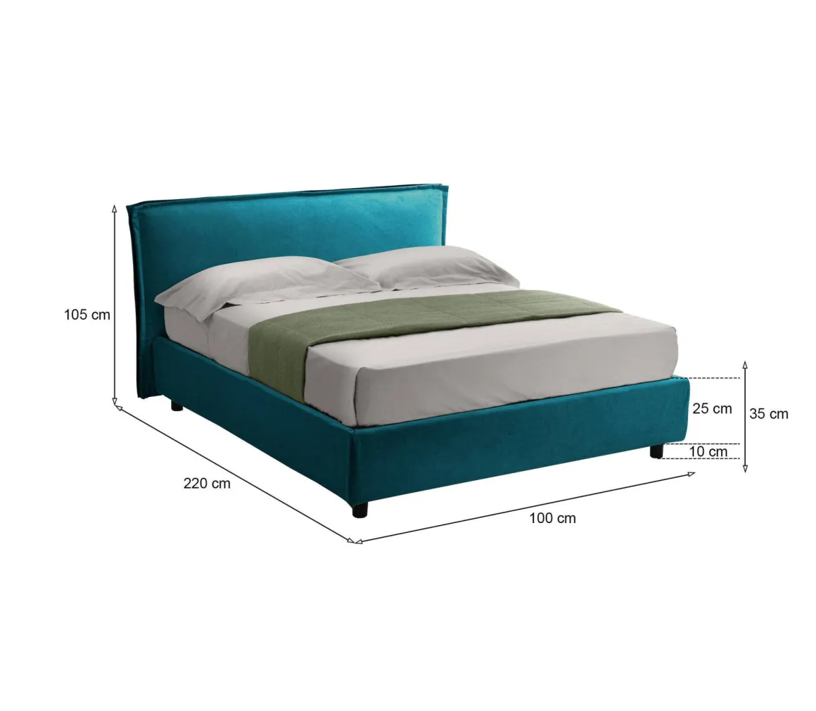 Letto Singolo Azzurro Sfoderabile Contenitore, Dimensione Materasso 80x200 cm Made in Italy - Bruino